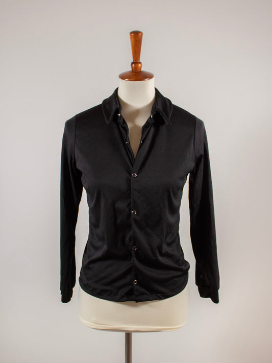 1970s Black Snap Button Up with Collar