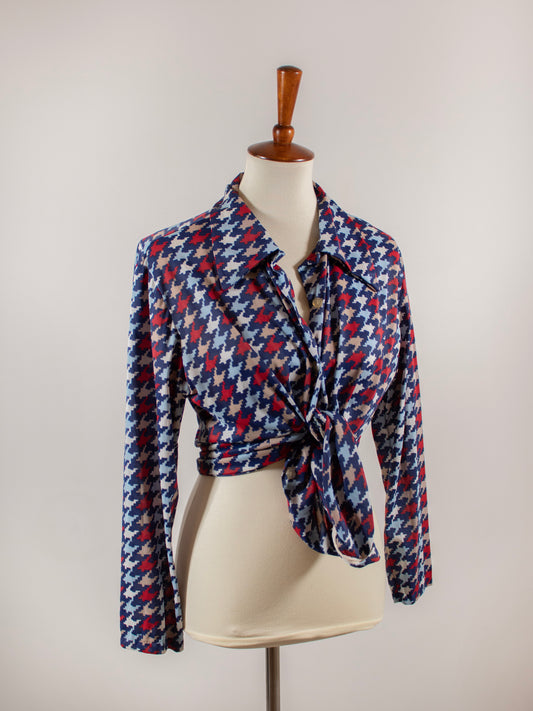 1970s Houndstooth Print Button Up