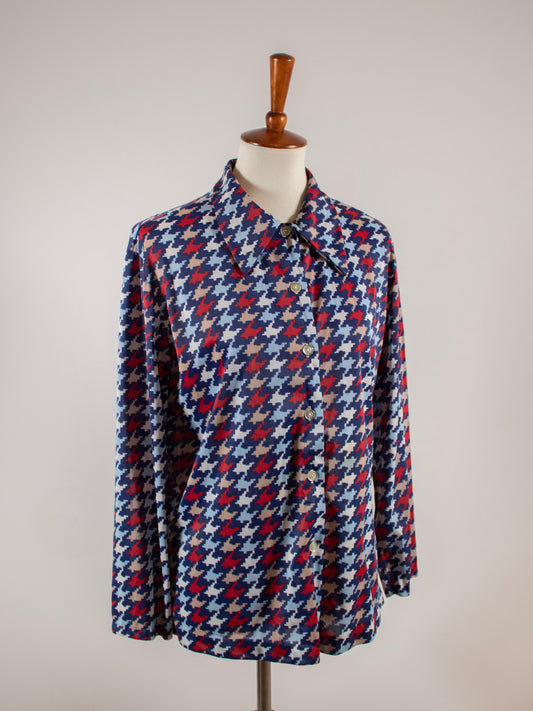 1970s Houndstooth Print Button Up
