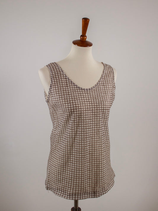 1970s Brown Houndstooth Print Tank Top