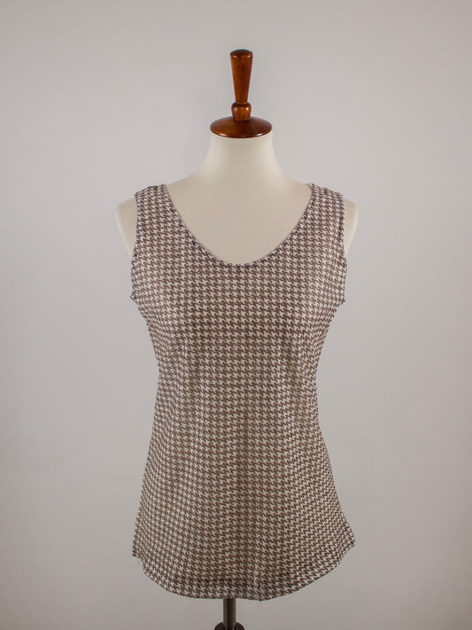 1970s Brown Houndstooth Print Tank Top