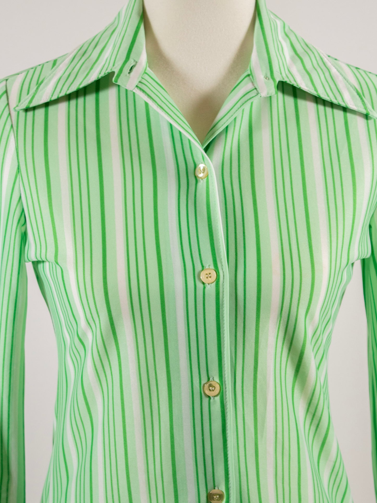 1970s Green Striped Button Up