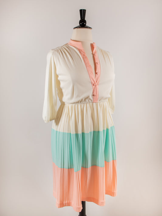 1970s Multi-Color Button Down Long Sleeve Dress