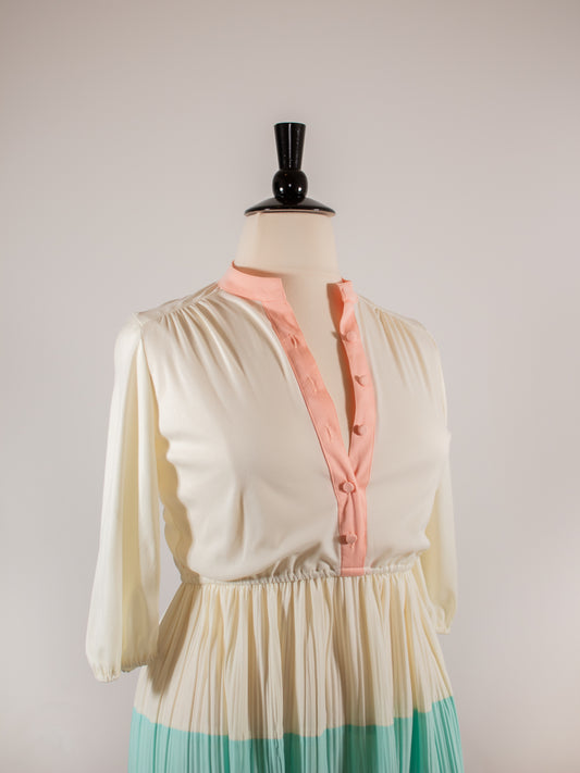 1970s Multi-Color Button Down Long Sleeve Dress