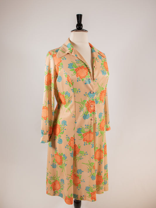 1970s Floral Dress with Collar