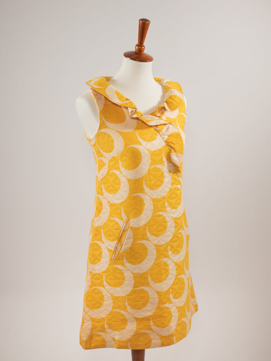1960s Yellow Crescent Print Quilted Dress