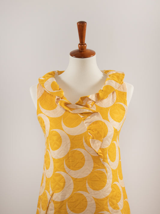 1960s Yellow Crescent Print Quilted Dress