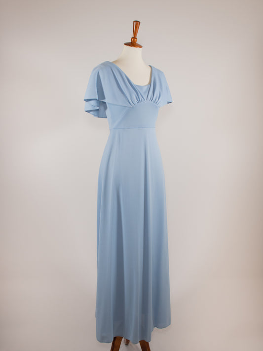 1970s Powder Blue Draped Sleeve Gown