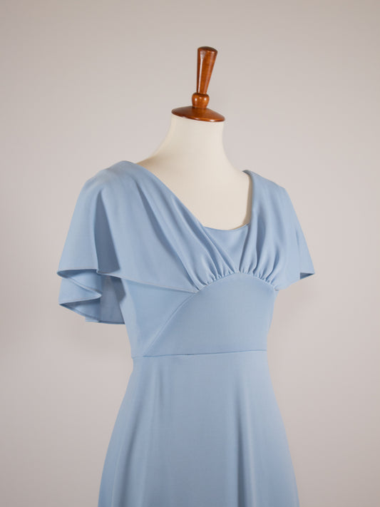 1970s Powder Blue Draped Sleeve Gown
