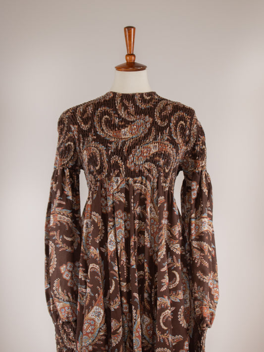 1970s Prairie Style Long Sleeve Paisley Dress