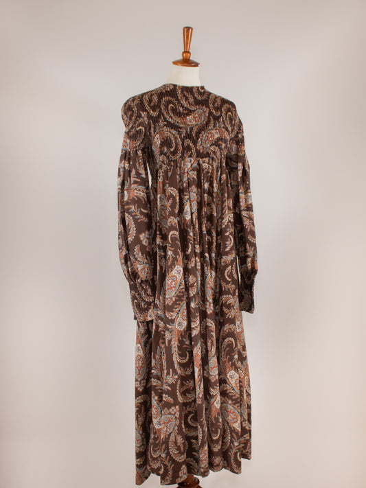 1970s Prairie Style Long Sleeve Paisley Dress