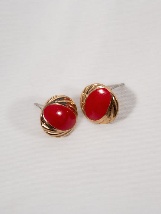 Vintage Red and Gold Oval Earrings